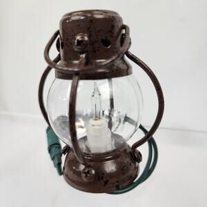 Mini 3" Lantern Ornament Plug to Light Up Ornament Brown Metal Rustic Cowboy